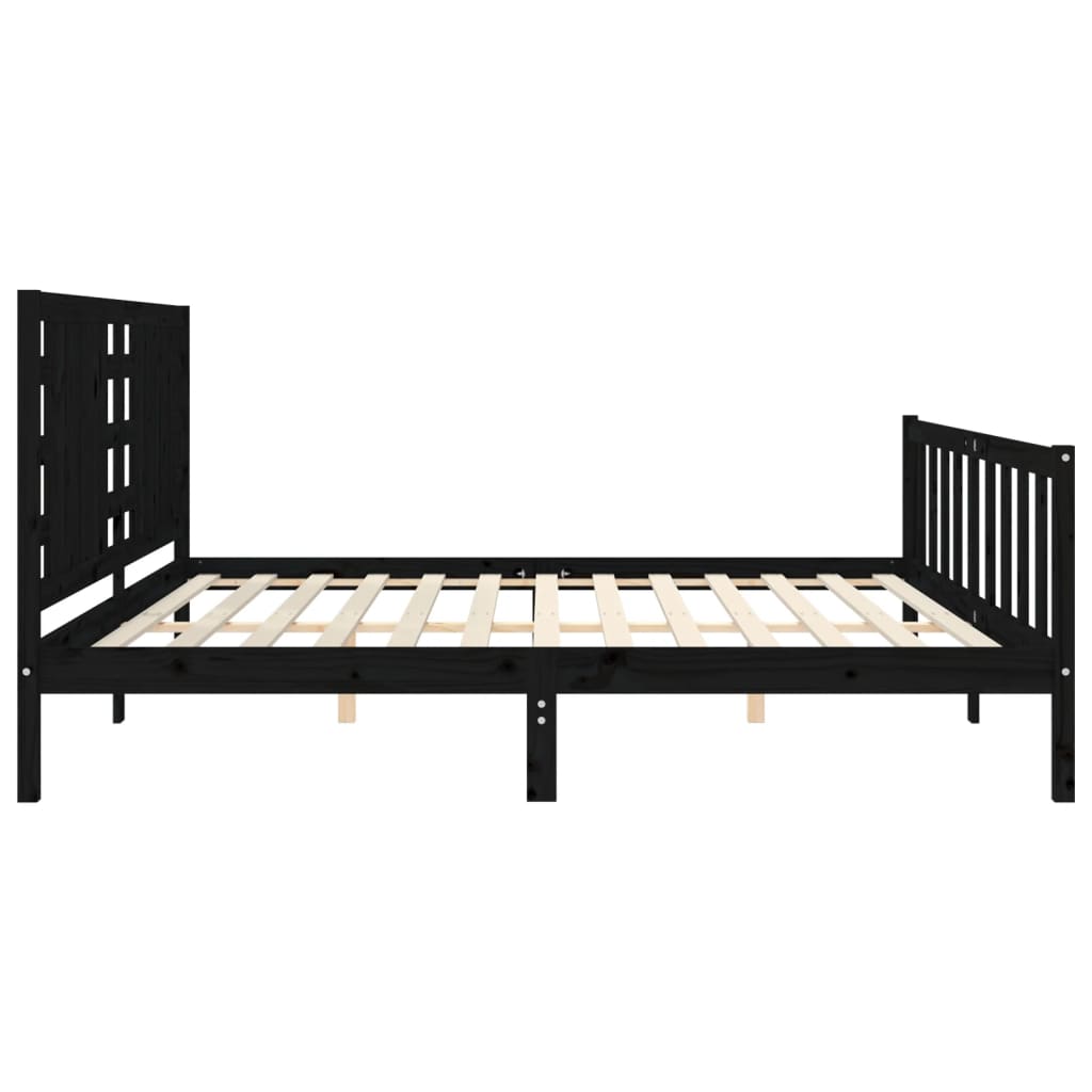 Rám Postele S Čelem Černý 200 X 200 Cm Masivní Dřevo