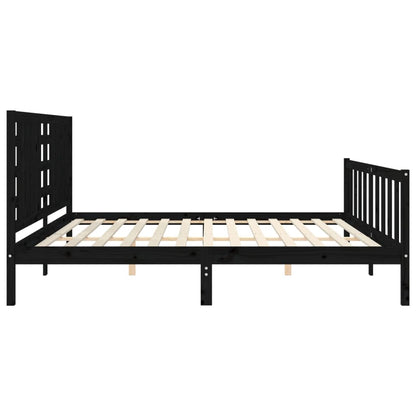 Rám Postele S Čelem Černý 200 X 200 Cm Masivní Dřevo