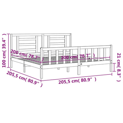 Rám Postele S Čelem Černý 200 X 200 Cm Masivní Dřevo
