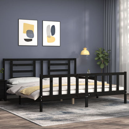 Rám Postele S Čelem Černý 200 X 200 Cm Masivní Dřevo