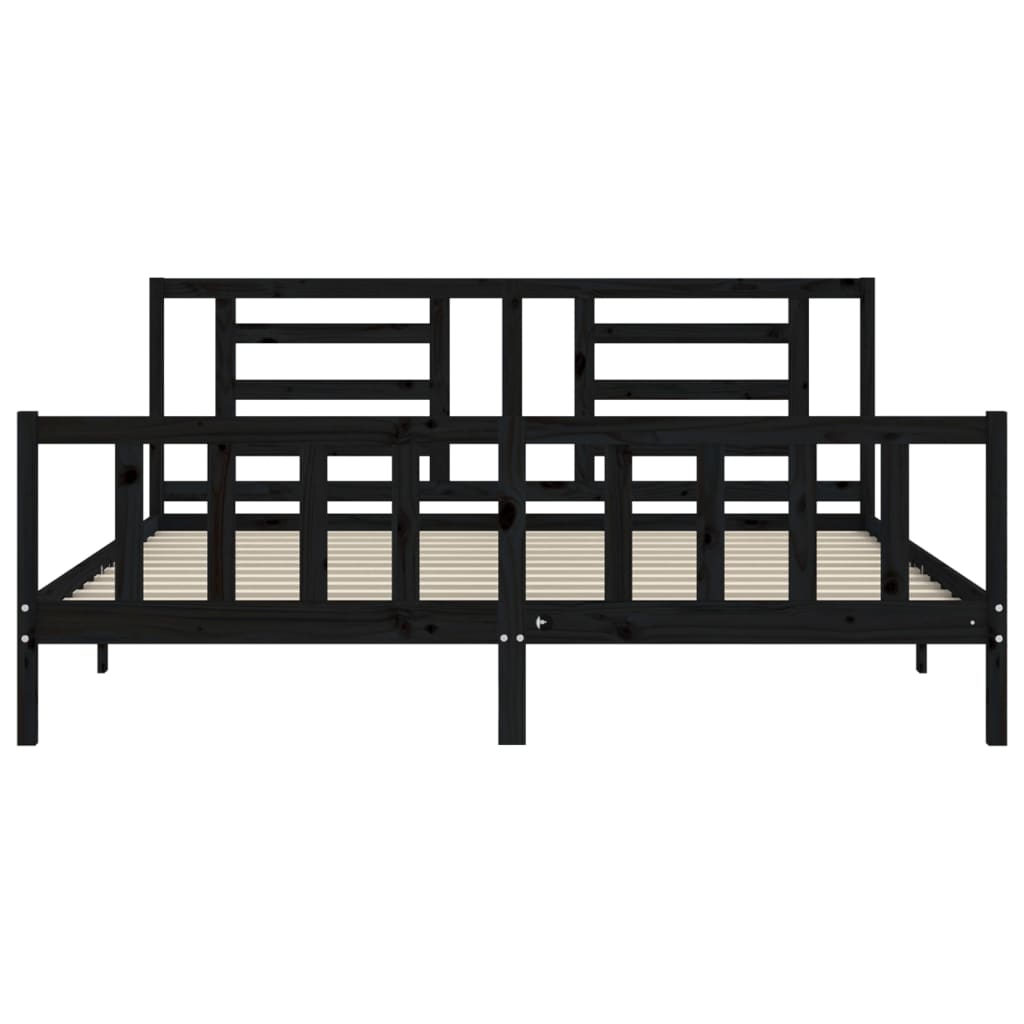 Rám Postele S Čelem Černý 200 X 200 Cm Masivní Dřevo