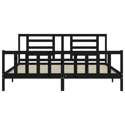 Rám Postele S Čelem Černý 200 X 200 Cm Masivní Dřevo