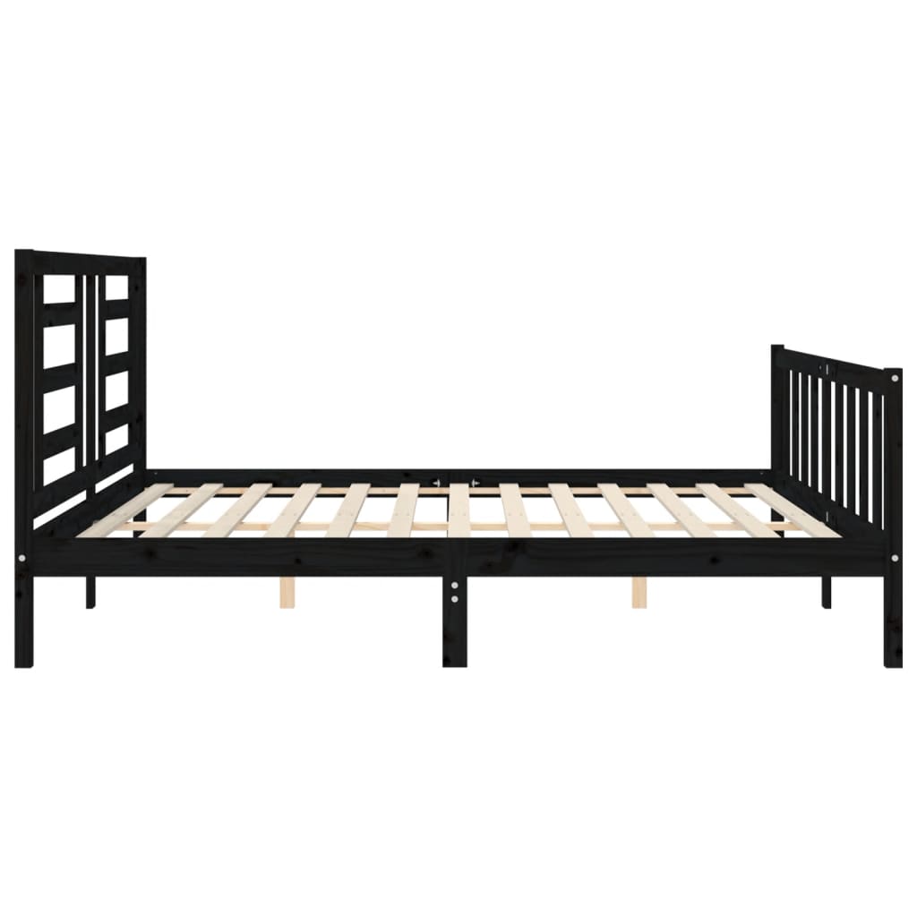 Rám Postele S Čelem Černý 200 X 200 Cm Masivní Dřevo