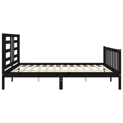Rám Postele S Čelem Černý 200 X 200 Cm Masivní Dřevo