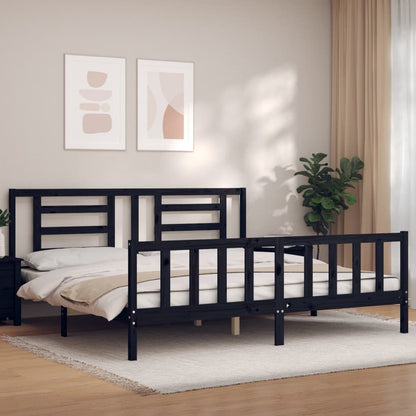 Rám Postele S Čelem Černý 200 X 200 Cm Masivní Dřevo