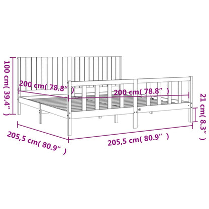 Rám Postele S Čelem Černý 200 X 200 Cm Masivní Dřevo