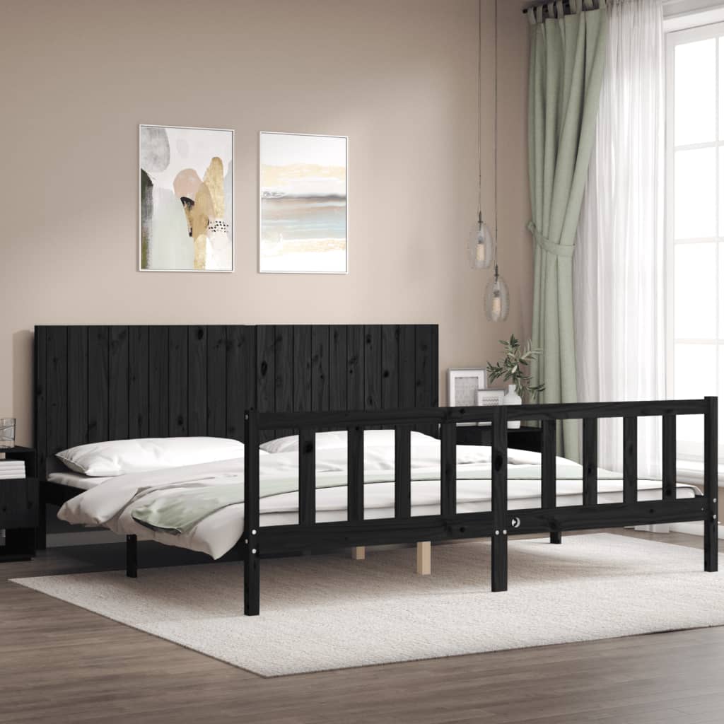 Rám Postele S Čelem Černý 200 X 200 Cm Masivní Dřevo