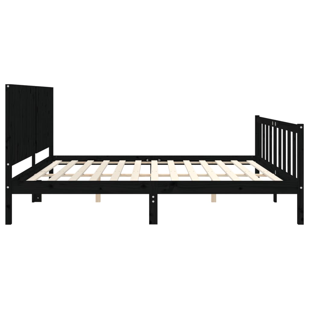 Rám Postele S Čelem Černý 200 X 200 Cm Masivní Dřevo