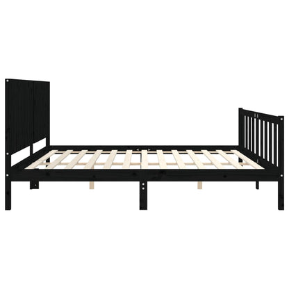 Rám Postele S Čelem Černý 200 X 200 Cm Masivní Dřevo