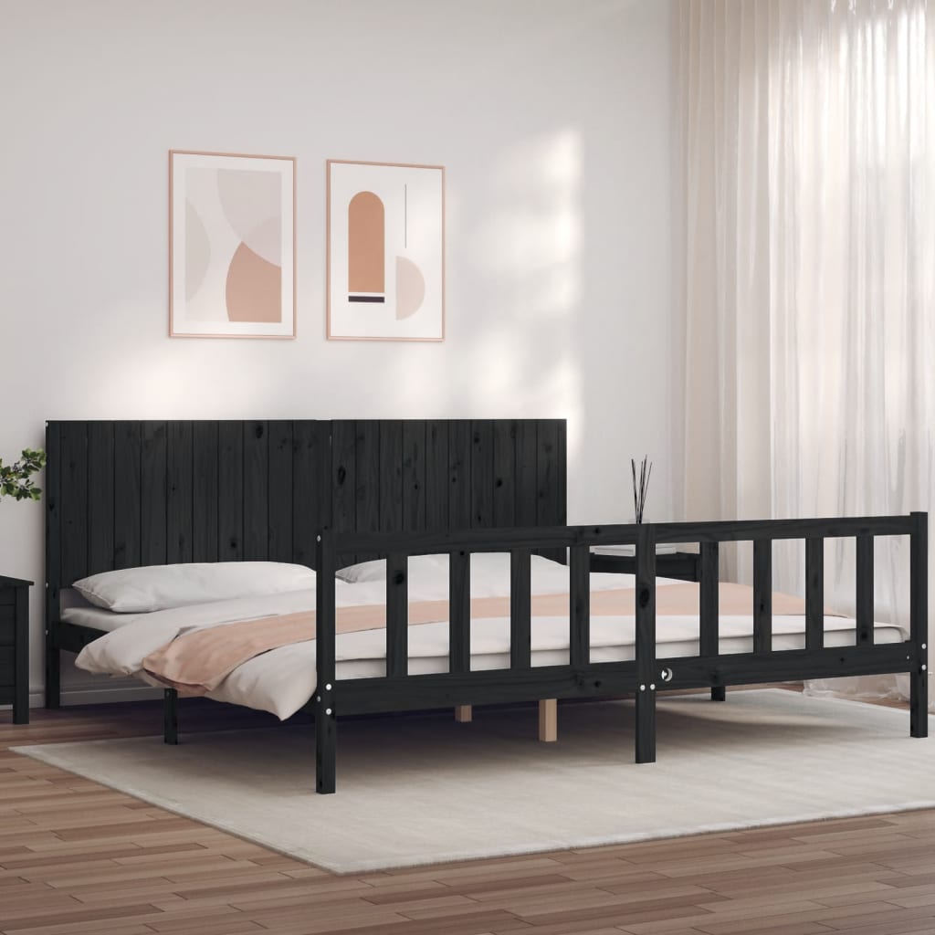 Rám Postele S Čelem Černý 200 X 200 Cm Masivní Dřevo