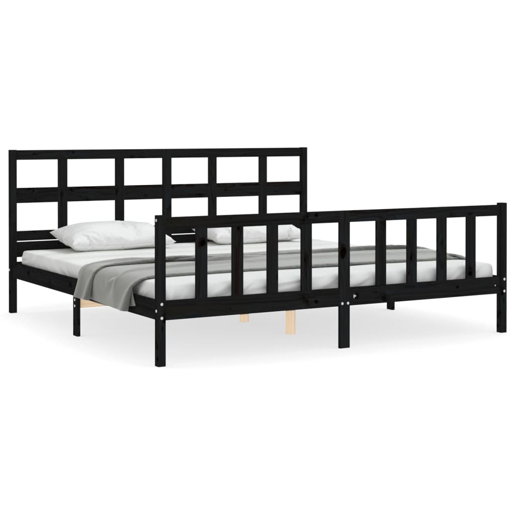 Rám Postele S Čelem Černý 200 X 200 Cm Masivní Dřevo