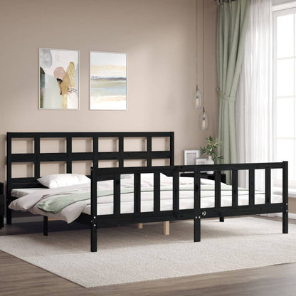 Rám Postele S Čelem Černý 200 X 200 Cm Masivní Dřevo
