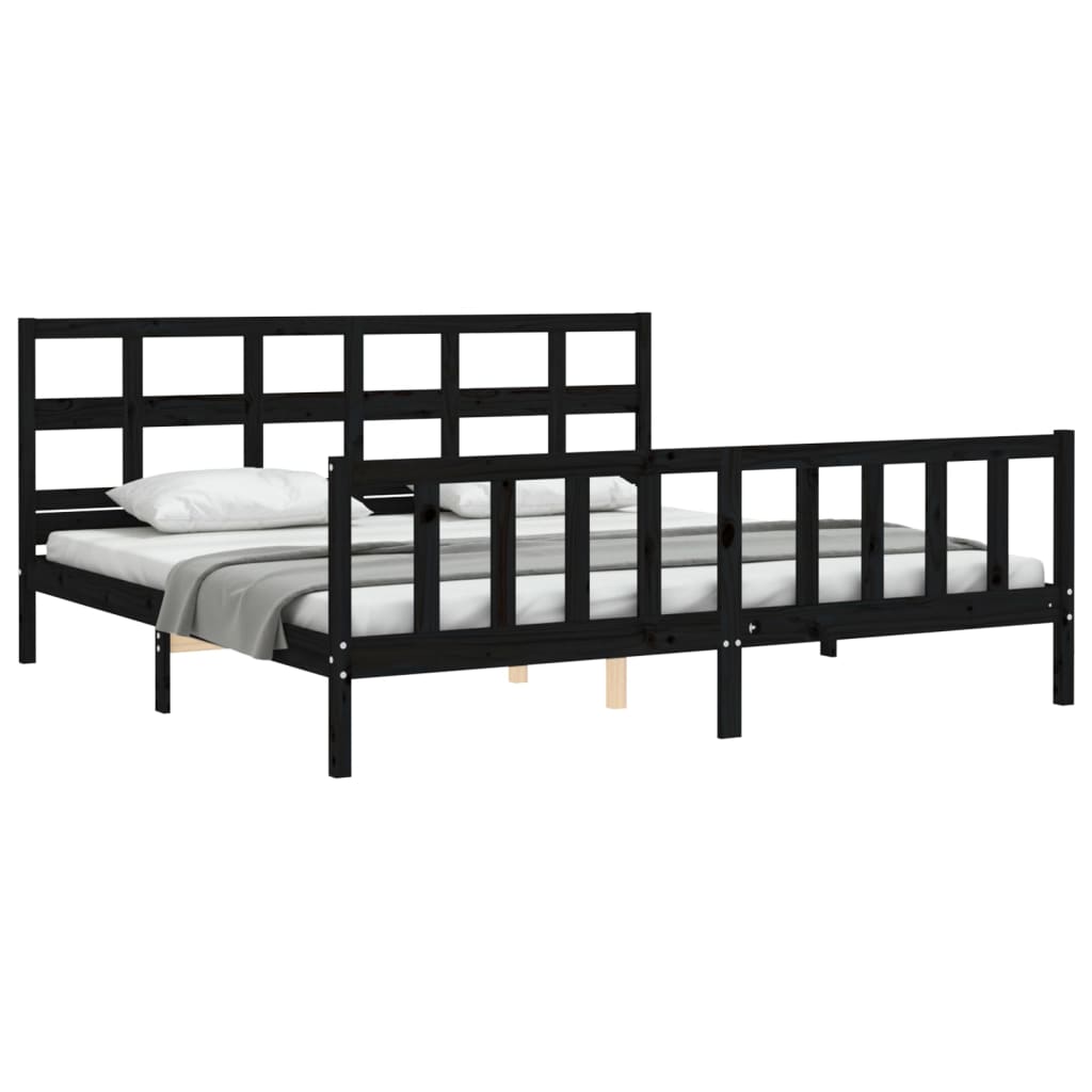 Rám Postele S Čelem Černý 200 X 200 Cm Masivní Dřevo