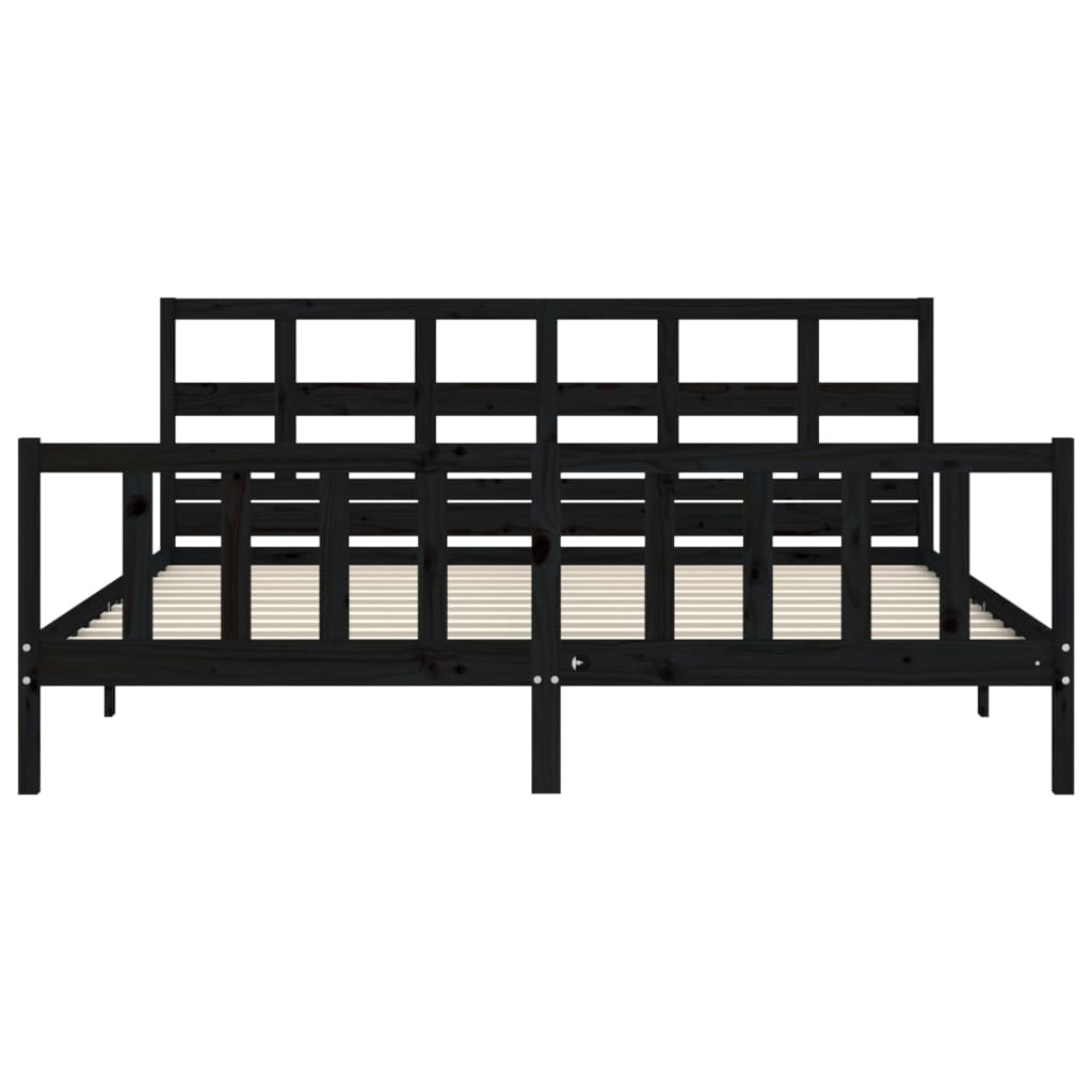 Rám Postele S Čelem Černý 200 X 200 Cm Masivní Dřevo