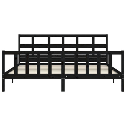 Rám Postele S Čelem Černý 200 X 200 Cm Masivní Dřevo