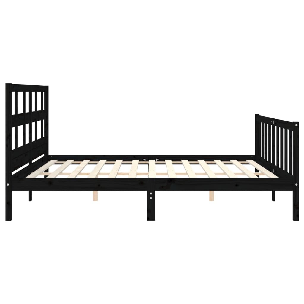 Rám Postele S Čelem Černý 200 X 200 Cm Masivní Dřevo