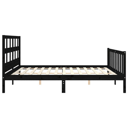 Rám Postele S Čelem Černý 200 X 200 Cm Masivní Dřevo