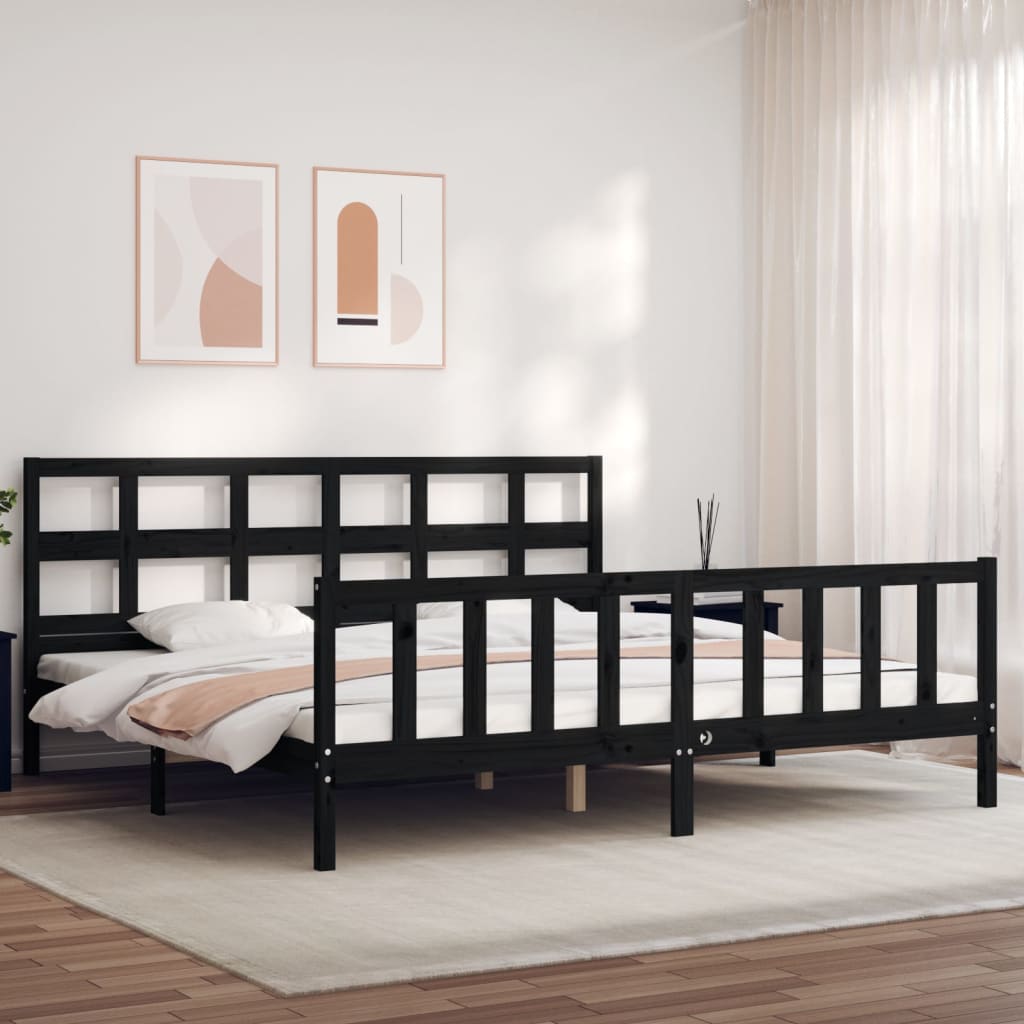 Rám Postele S Čelem Černý 200 X 200 Cm Masivní Dřevo