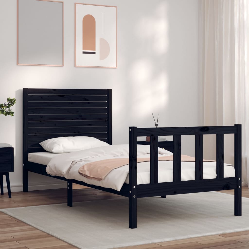 Rám Postele S Čelem Černý Small Single Masivní Dřevo
