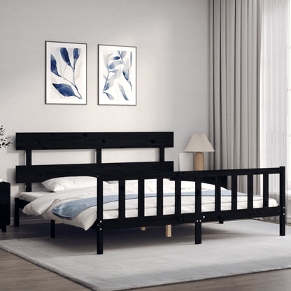 Rám Postele S Čelem Černý 200 X 200 Cm Masivní Dřevo