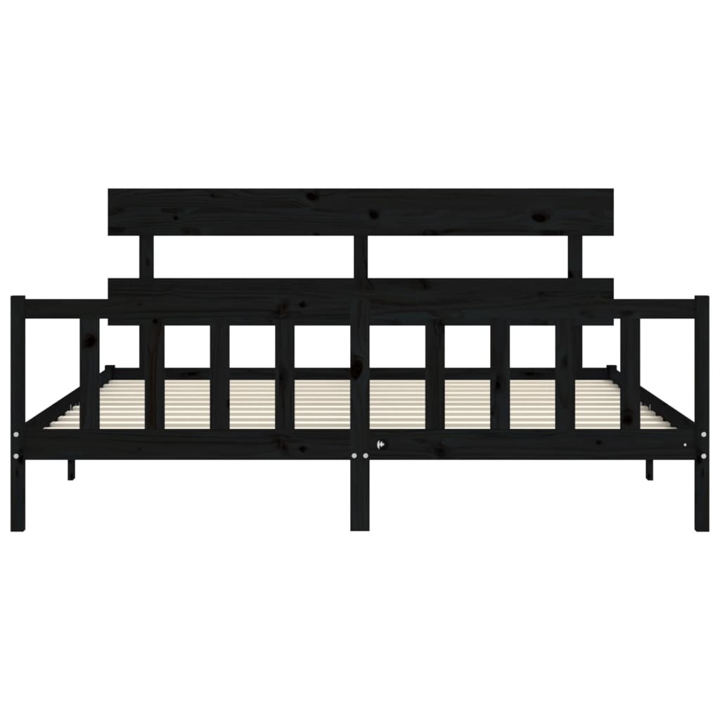 Rám Postele S Čelem Černý 200 X 200 Cm Masivní Dřevo