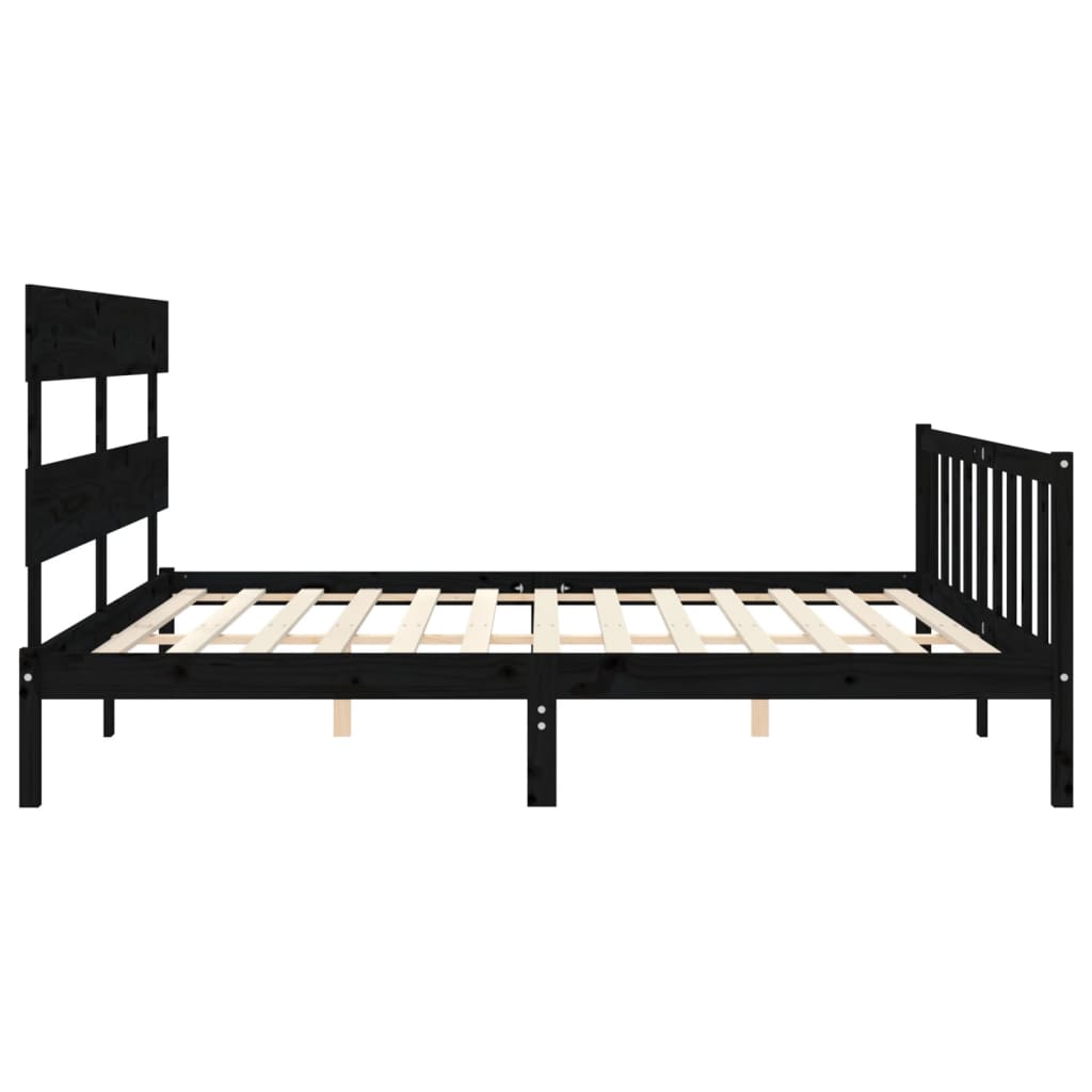 Rám Postele S Čelem Černý 200 X 200 Cm Masivní Dřevo