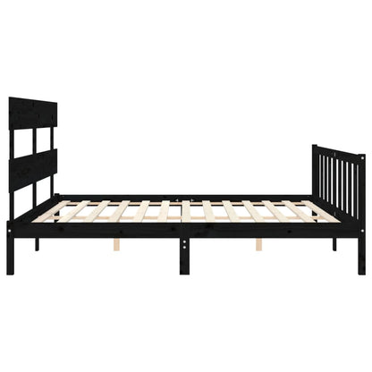 Rám Postele S Čelem Černý 200 X 200 Cm Masivní Dřevo