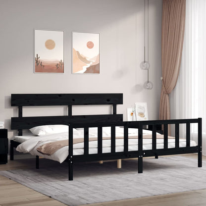 Rám Postele S Čelem Černý 200 X 200 Cm Masivní Dřevo