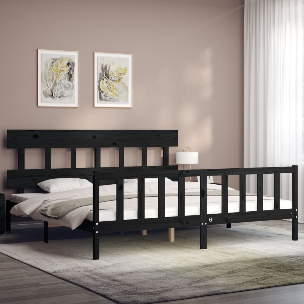 Rám Postele S Čelem Černý 200 X 200 Cm Masivní Dřevo