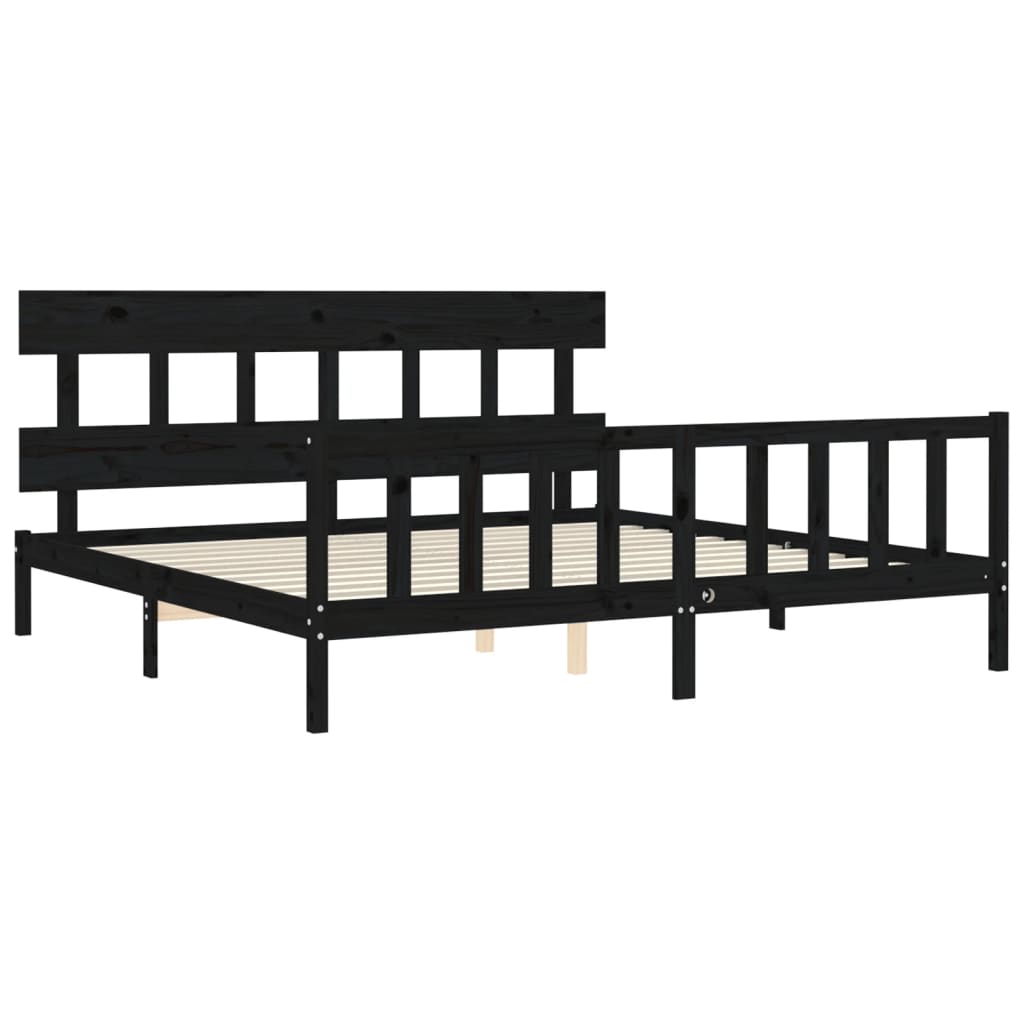 Rám Postele S Čelem Černý 200 X 200 Cm Masivní Dřevo