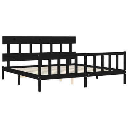 Rám Postele S Čelem Černý 200 X 200 Cm Masivní Dřevo