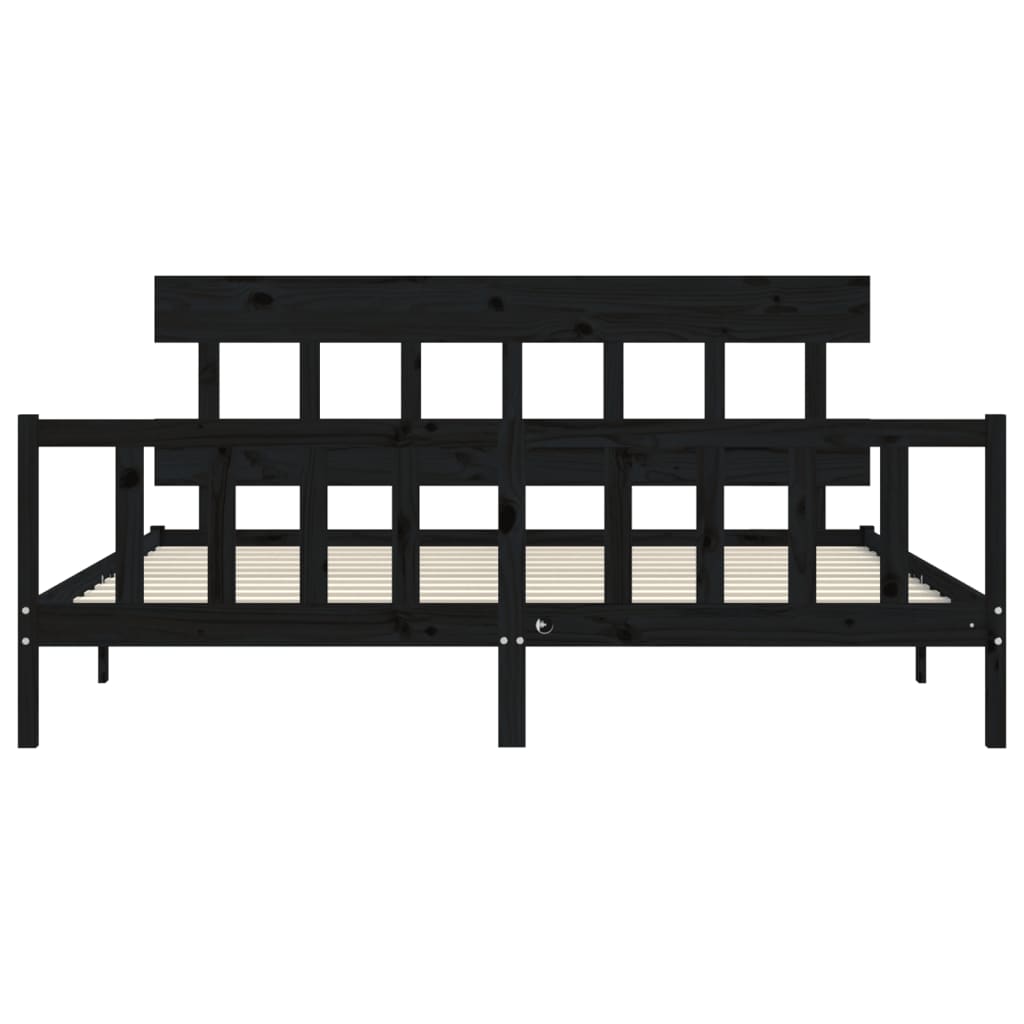 Rám Postele S Čelem Černý 200 X 200 Cm Masivní Dřevo