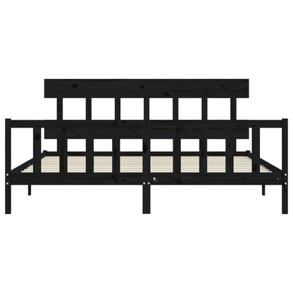 Rám Postele S Čelem Černý 200 X 200 Cm Masivní Dřevo