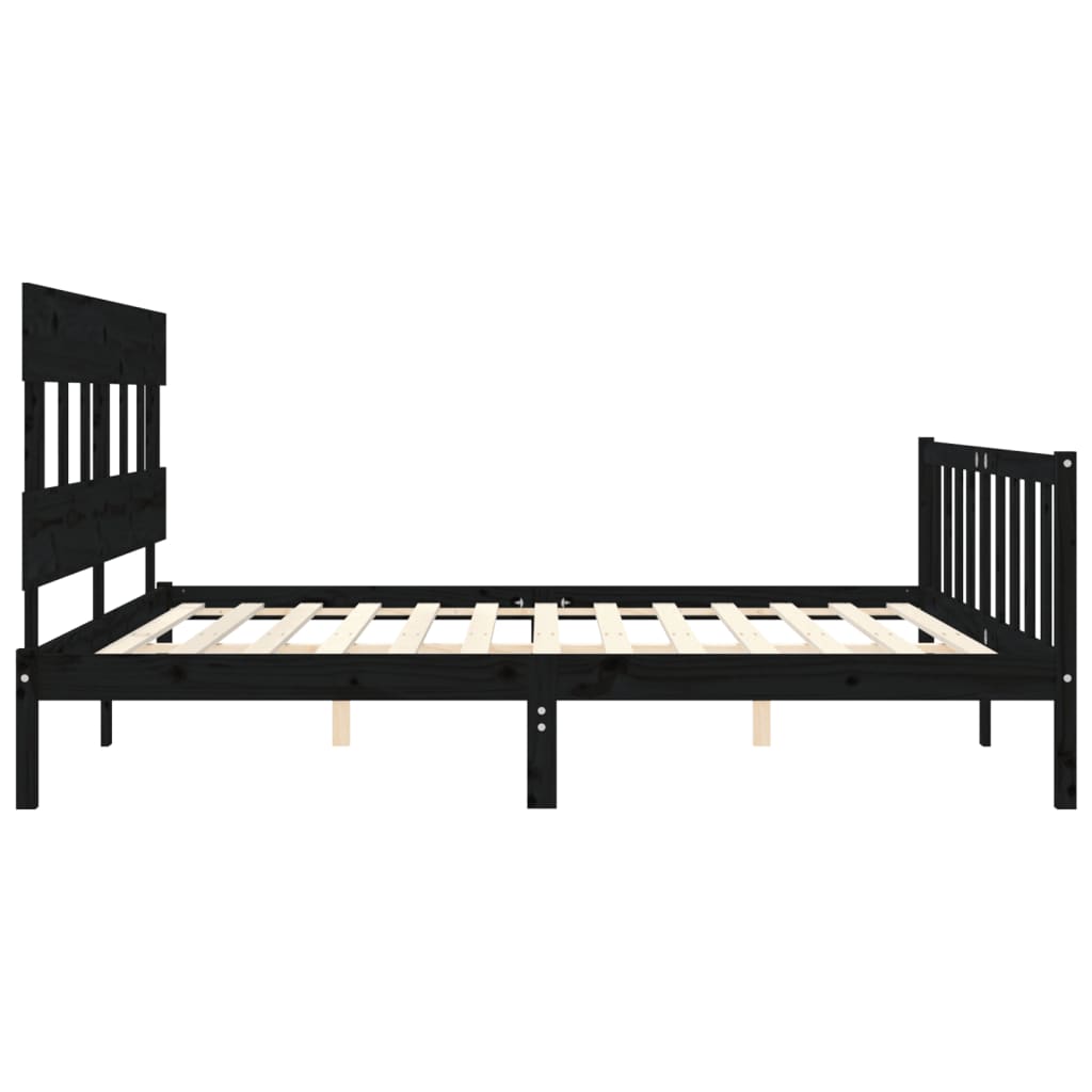 Rám Postele S Čelem Černý 200 X 200 Cm Masivní Dřevo