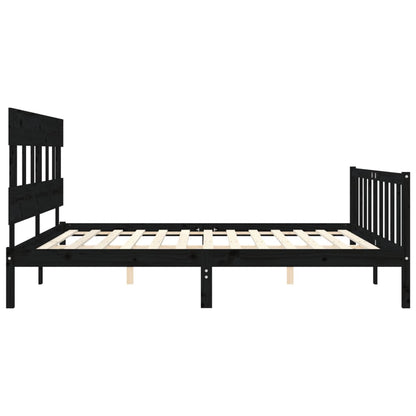 Rám Postele S Čelem Černý 200 X 200 Cm Masivní Dřevo