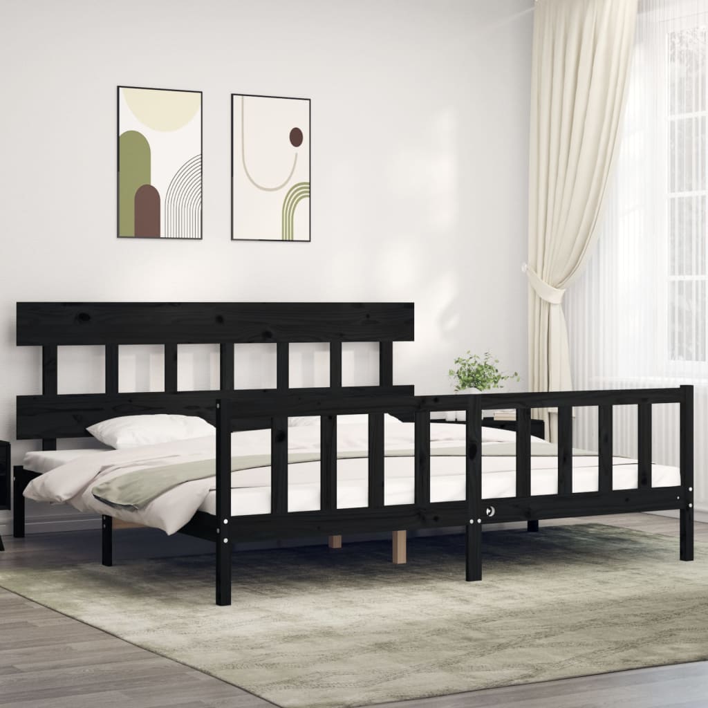 Rám Postele S Čelem Černý 200 X 200 Cm Masivní Dřevo