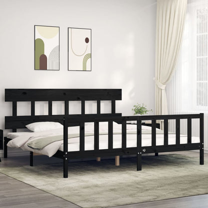 Rám Postele S Čelem Černý 200 X 200 Cm Masivní Dřevo