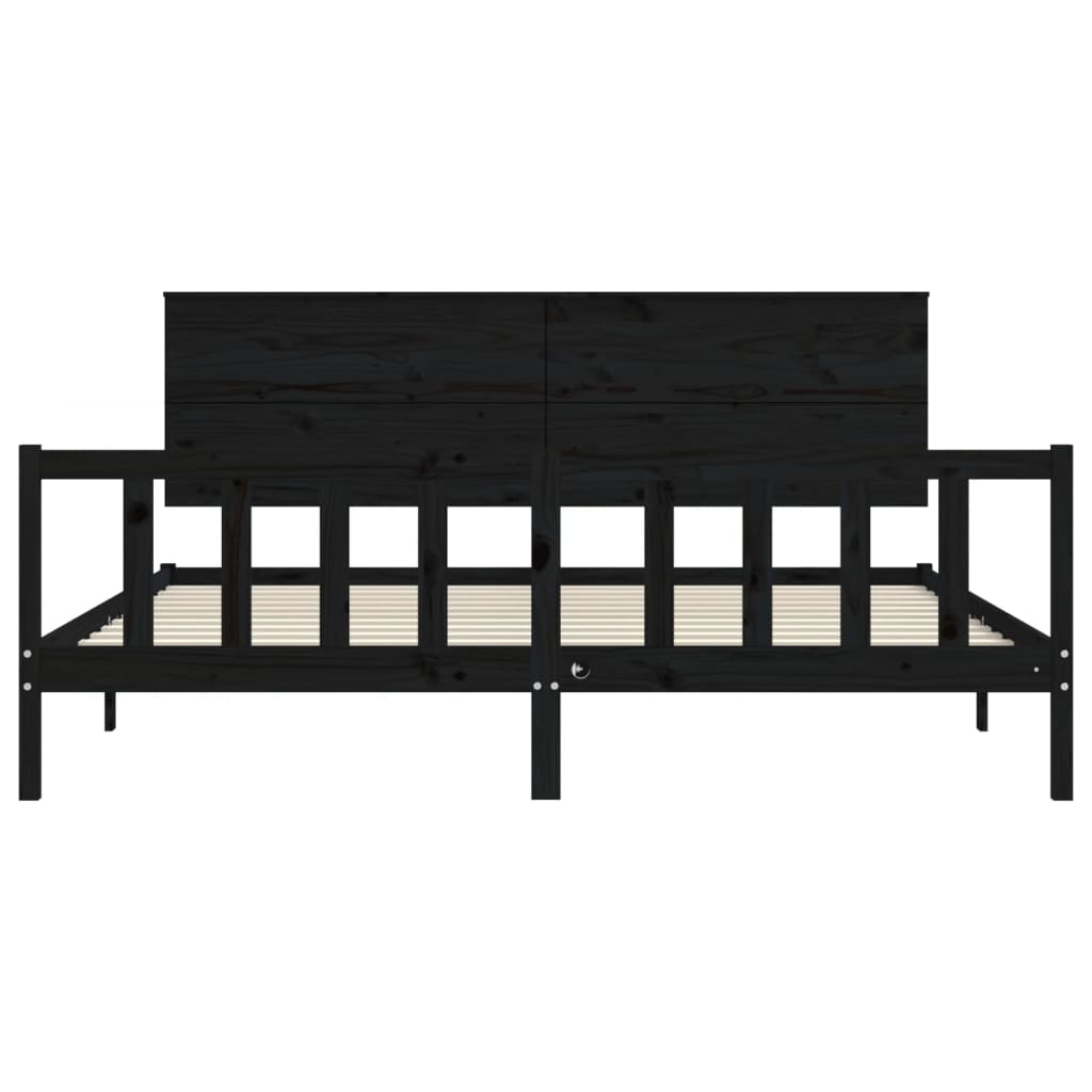 Rám Postele S Čelem Černý 200 X 200 Cm Masivní Dřevo