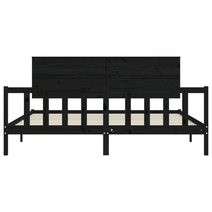 Rám Postele S Čelem Černý 200 X 200 Cm Masivní Dřevo