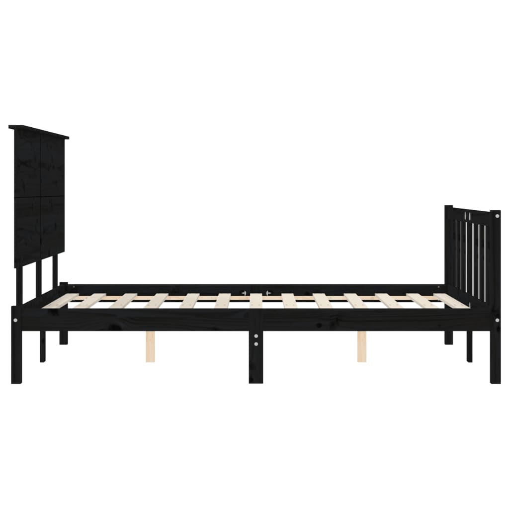 Rám Postele S Čelem Černý 200 X 200 Cm Masivní Dřevo