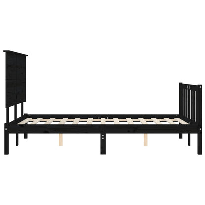 Rám Postele S Čelem Černý 200 X 200 Cm Masivní Dřevo
