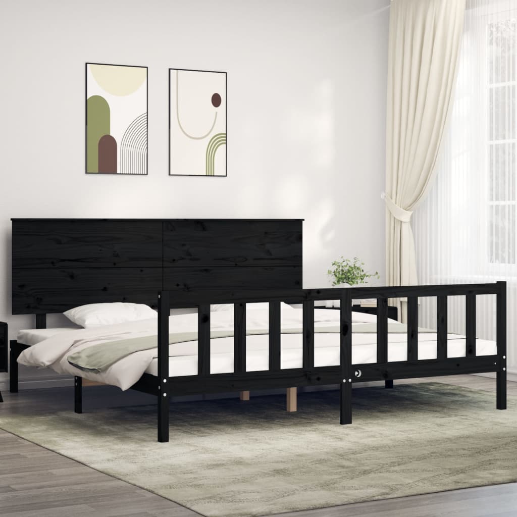 Rám Postele S Čelem Černý 200 X 200 Cm Masivní Dřevo