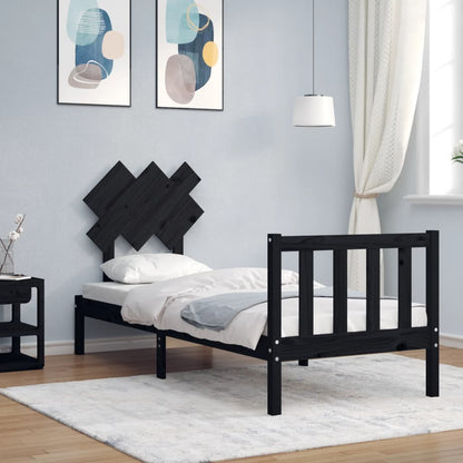 Rám Postele S Čelem Černý Small Single Masivní Dřevo