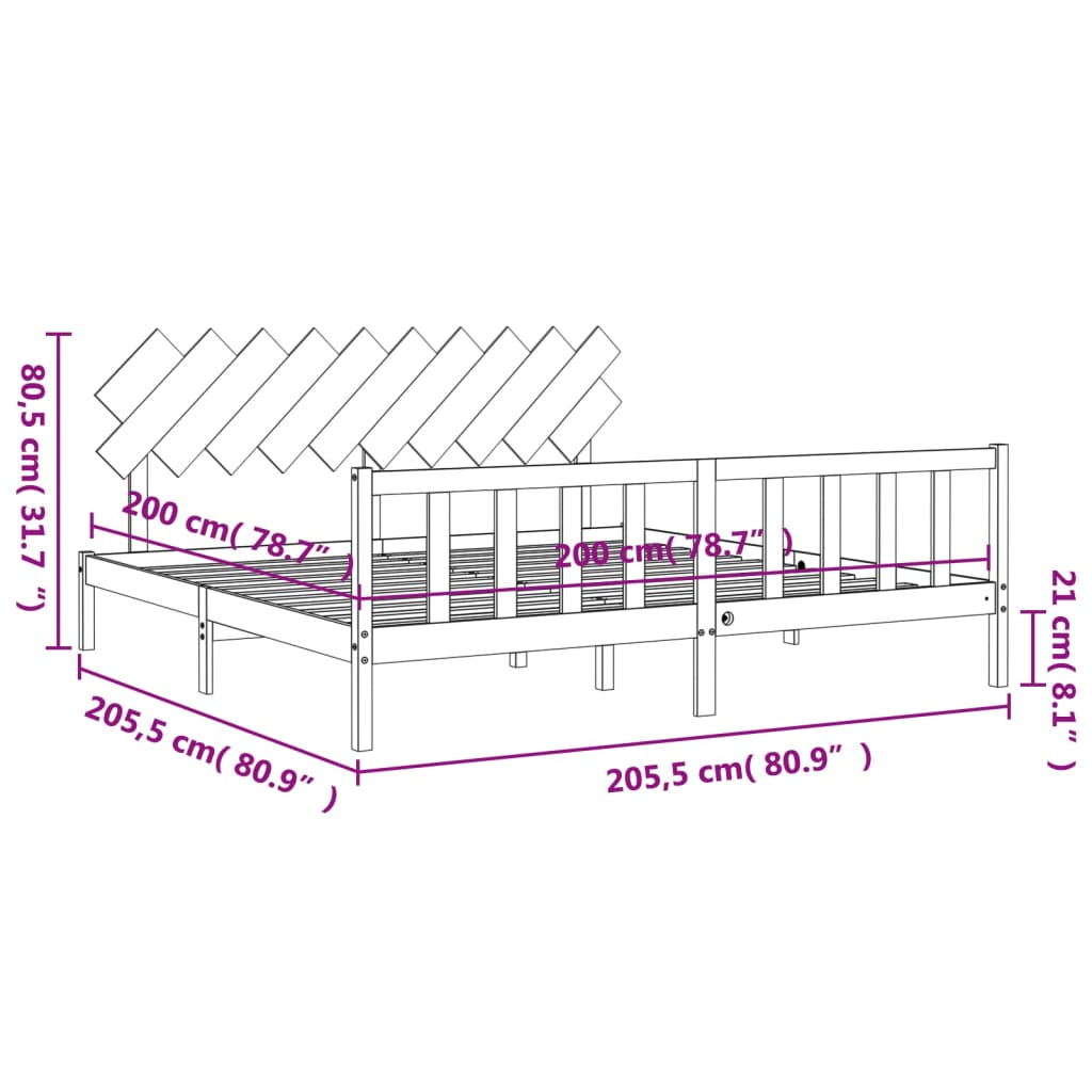 Rám Postele S Čelem Černý 200 X 200 Cm Masivní Dřevo