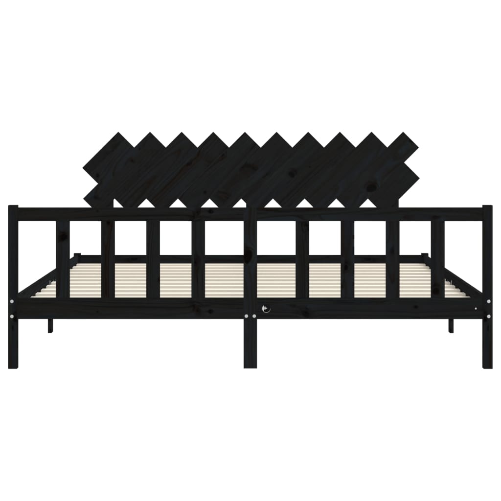 Rám Postele S Čelem Černý 200 X 200 Cm Masivní Dřevo
