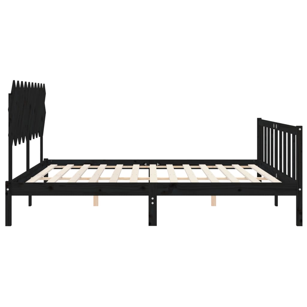 Rám Postele S Čelem Černý 200 X 200 Cm Masivní Dřevo