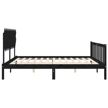 Rám Postele S Čelem Černý 200 X 200 Cm Masivní Dřevo