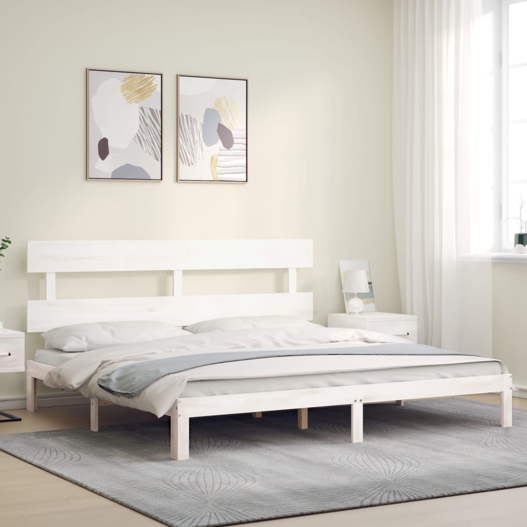 Rám Postele S Čelem Bílý Super King Size Masivní Dřevo