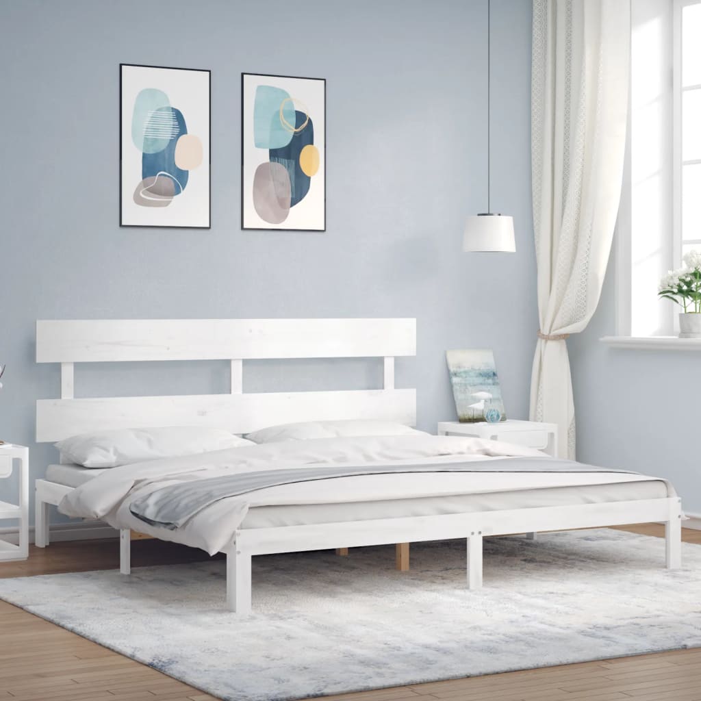 Rám Postele S Čelem Bílý Super King Size Masivní Dřevo