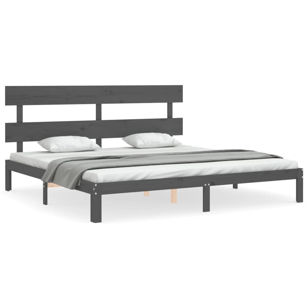 Rám Postele S Čelem Šedý 200 X 200 Cm Masivní Dřevo